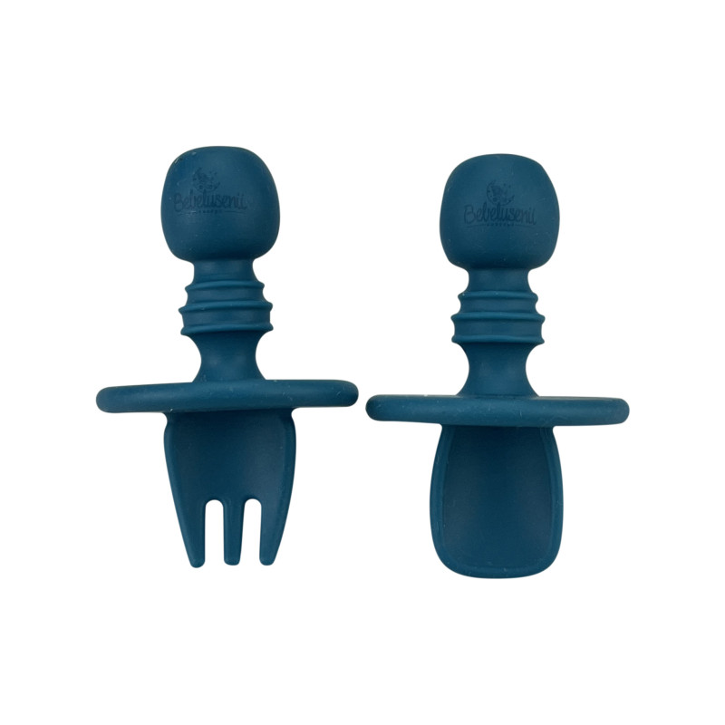 Set lingură și furculiță din silicon - Ocean Blue