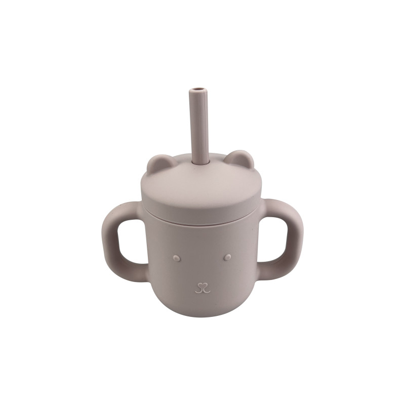 Pahar cu mânere și pai din silicon, 120ml - Roz Pudră