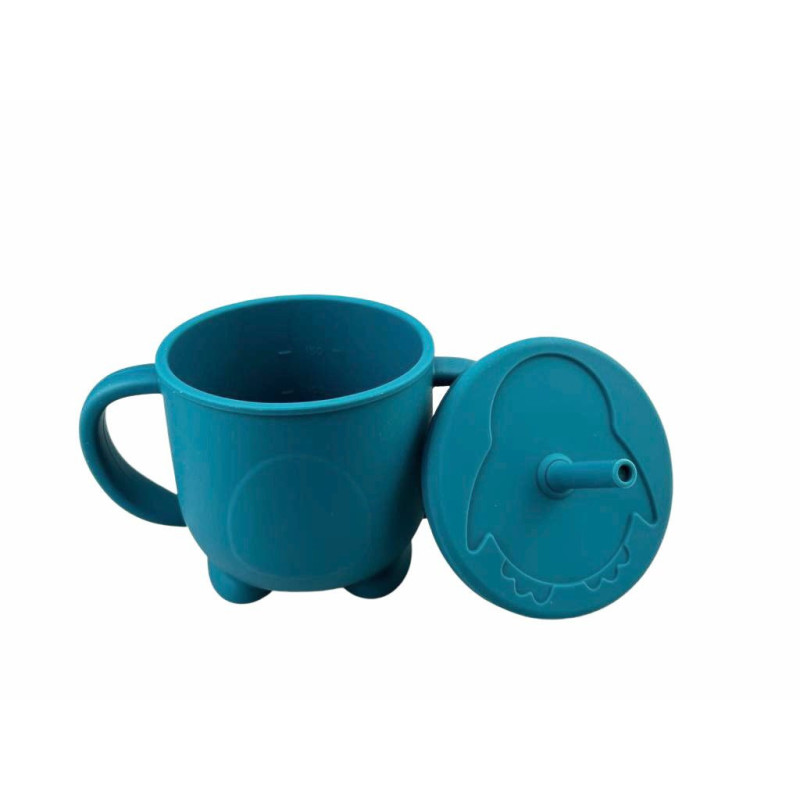 Pahar cu mânere și pai din silicon - Ocean Blue