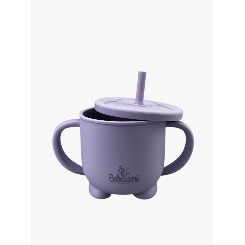 Pahar cu mânere și pai din silicon - Purple