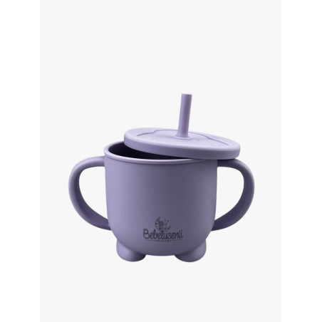 Pahar cu mânere și pai din silicon - Purple