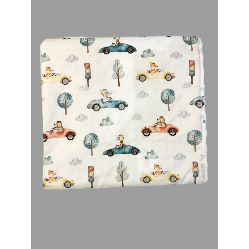 Păturică din bumbac și minky, 60x80 cm - Mașini