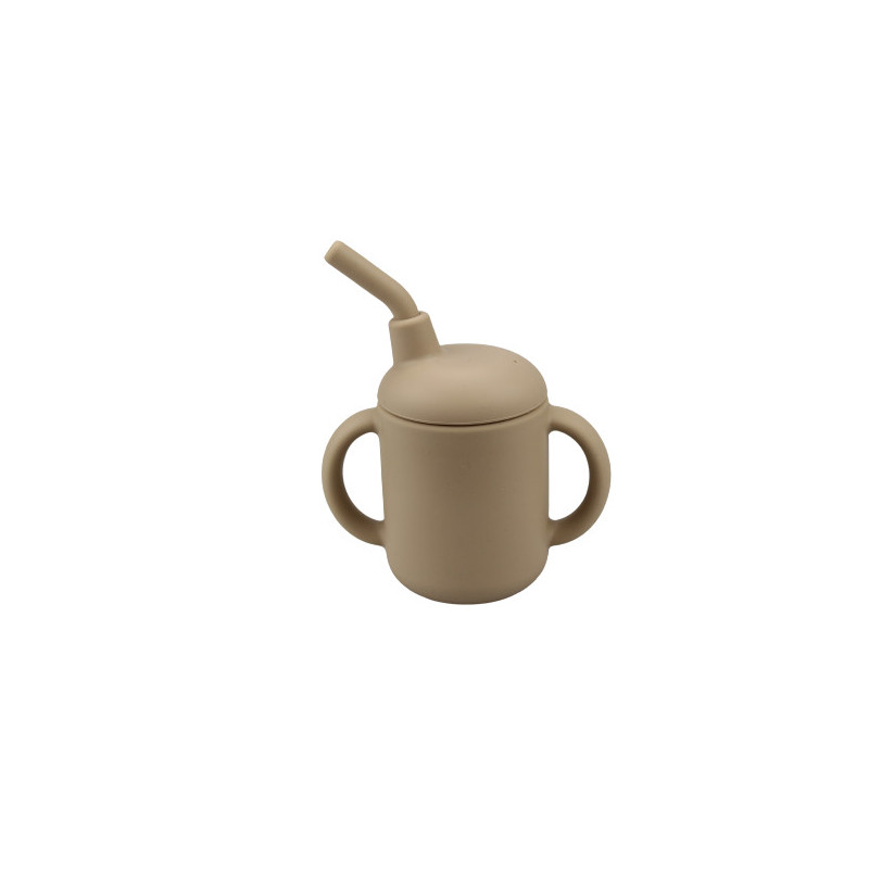 Pahar cu mânere și pai, din silicon - Taupe