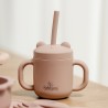 Pahar cu mânere și pai din silicon, 120ml - Roz Pudră
