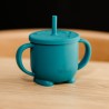 Pahar cu mânere și pai din silicon - Ocean Blue