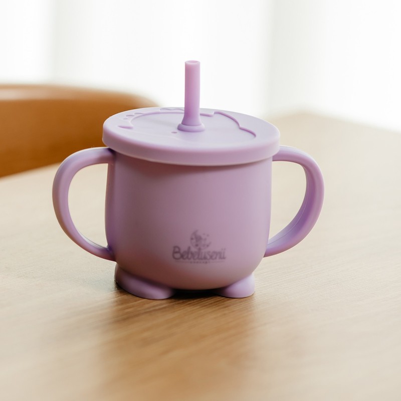 Pahar cu mânere și pai din silicon - Purple