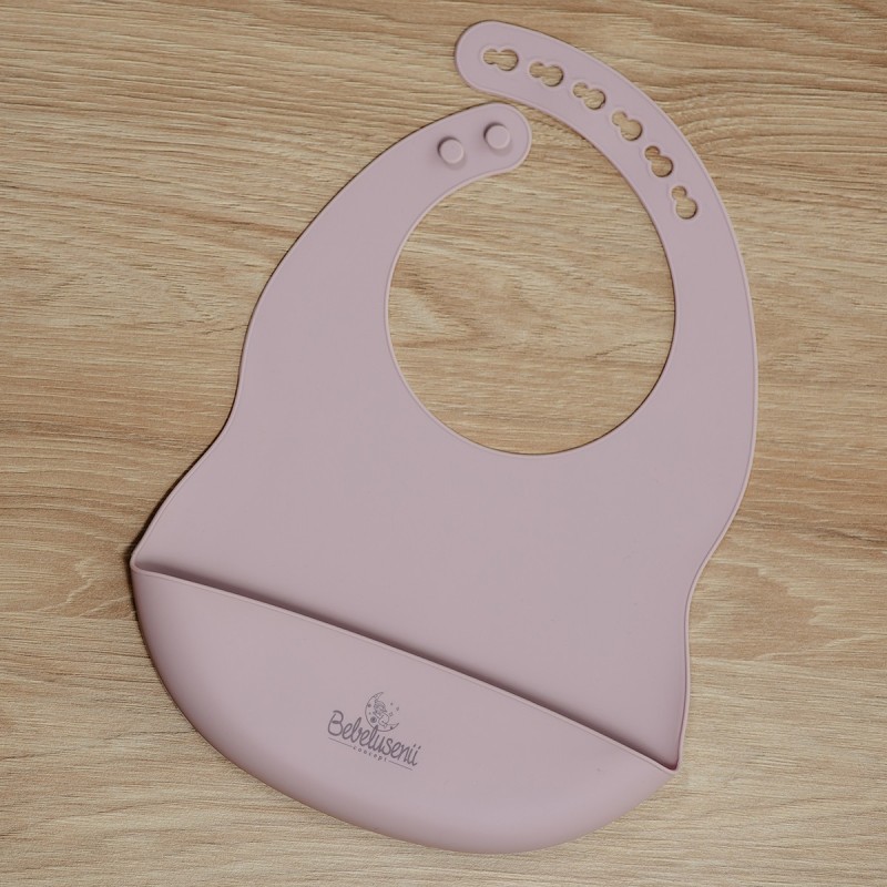 Bavetă cu buzunar și sistem de prindere reglabil, din silicon - Dusty Lilac