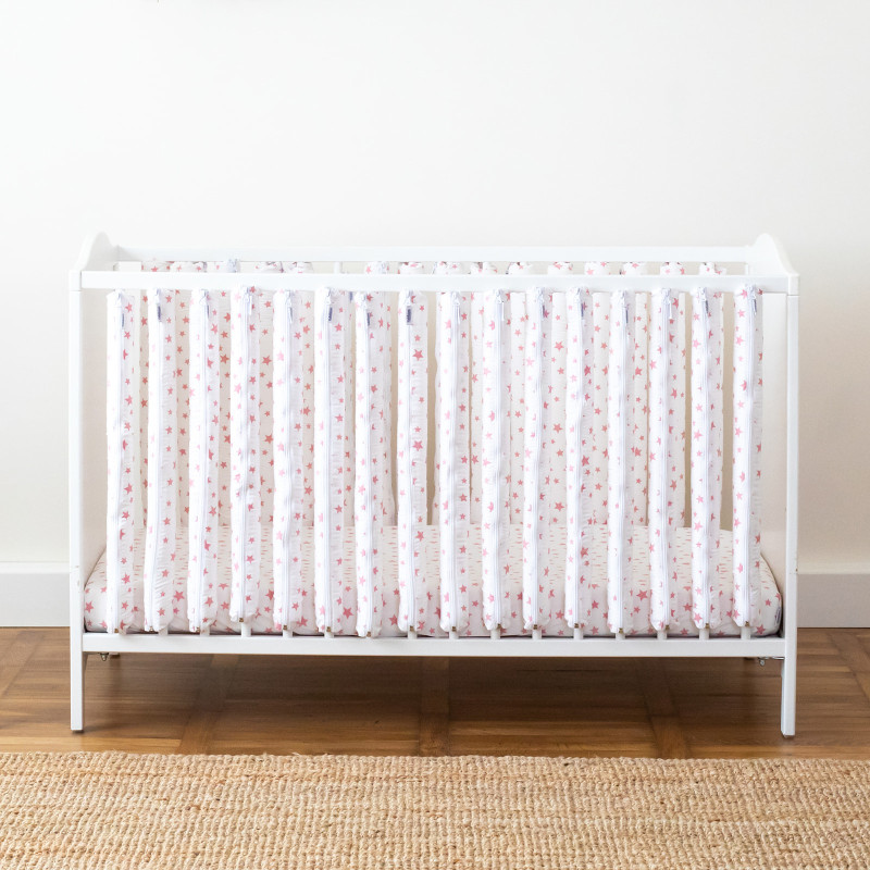 Protecții individuale pătuț bebe – set 6 bucăți Steluțe Roz | Bebelușenii Concept
