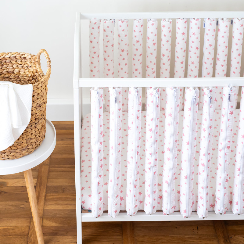Protecții individuale pătuț bebe – set 6 bucăți Steluțe Roz | Bebelușenii Concept