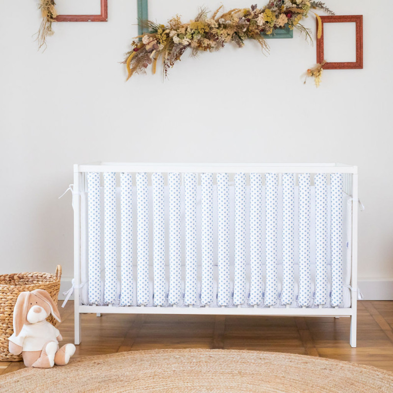 Protecții individuale pătuț bebe – set 6 bucăți Buline Albastre| Bebelușenii Concept