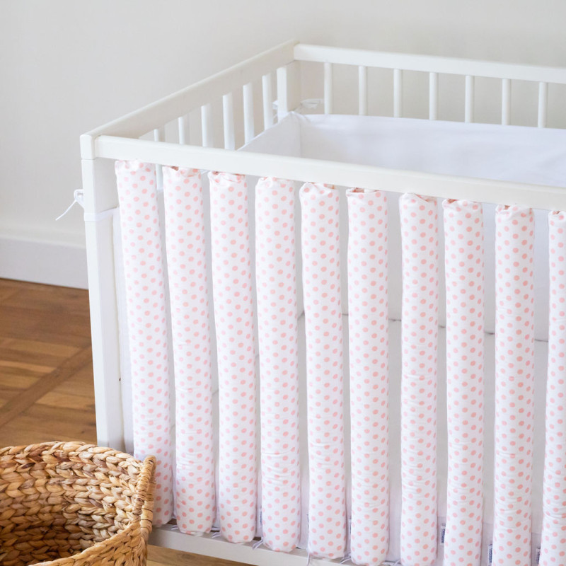Protecții individuale pătuț bebe – set 6 bucăți Buline Roz | Bebelușenii Concept