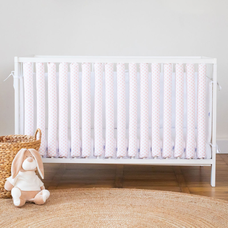 Protecții individuale pătuț bebe – set 6 bucăți Buline Roz | Bebelușenii Concept
